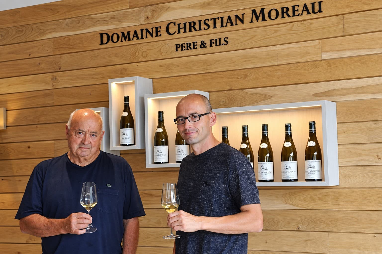 Christian and Fabien Moreau tasting at the domaine